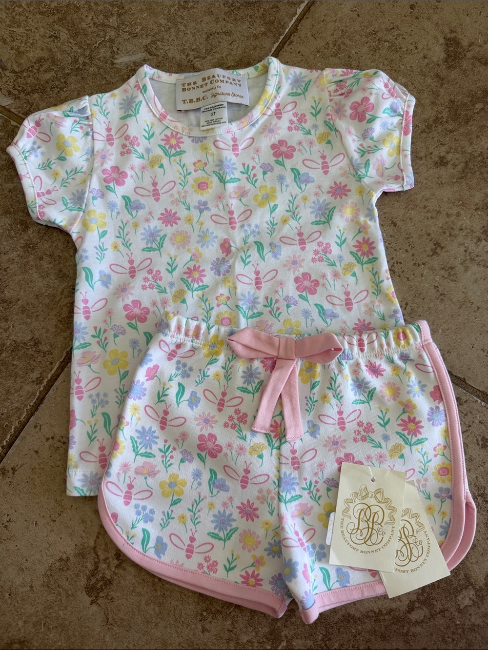 Toddler Floral Bee Short Pajama Set - Pink